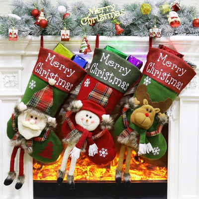 Big Stockings Set Decorations Christmas 3D Plush Big Sock Christmas Tree Pendant Decorating Supplies